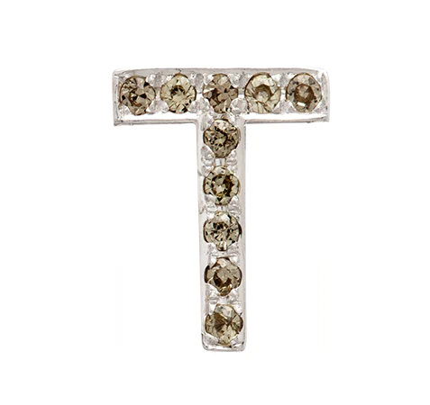 White Gold, Brown Diamond Letter Bead - Image 34