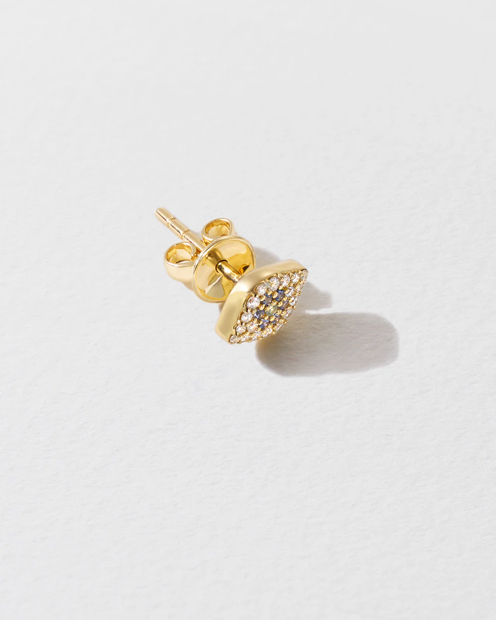 Diamond & Blue Sapphire Evil Eye Icon Stud Earring - Image 2