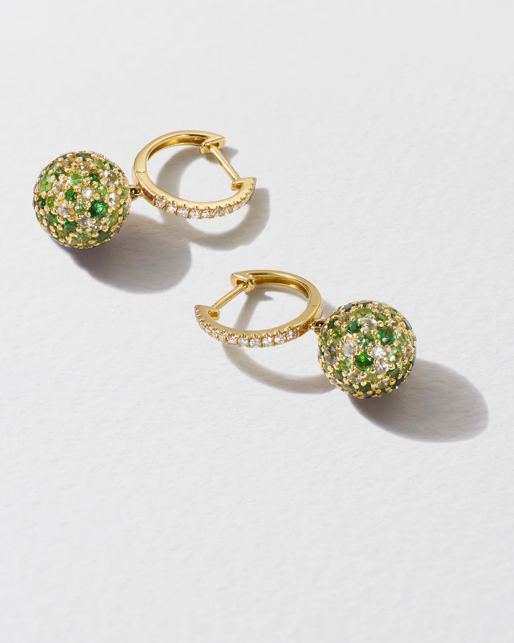 Diamond & Green Garnet Bauble Hoop Earrings - Image 3