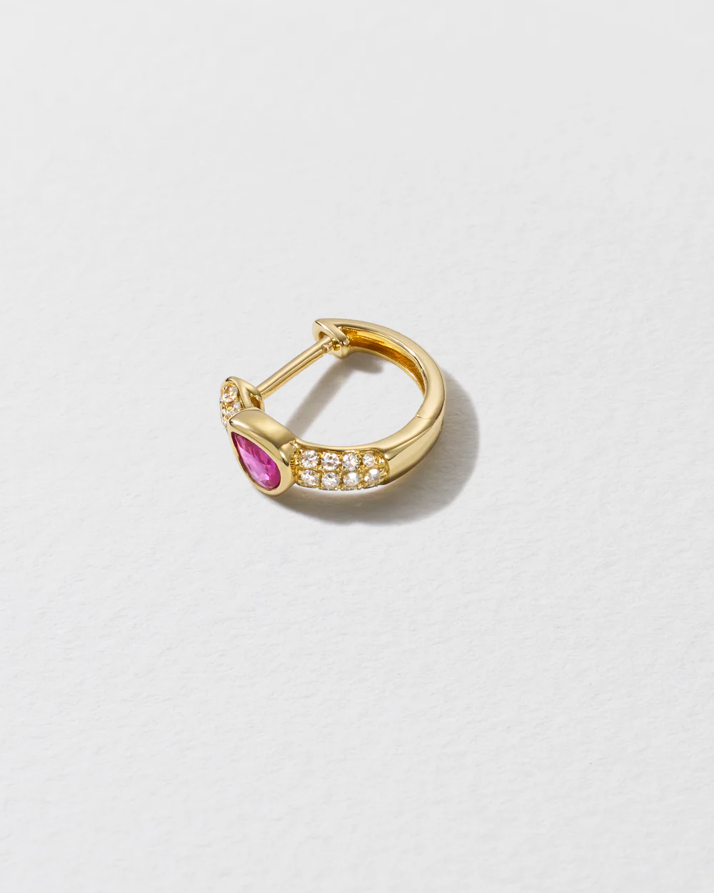 Diamond & Pear-Cut Pink Sapphire Hoop Earring - Image 3
