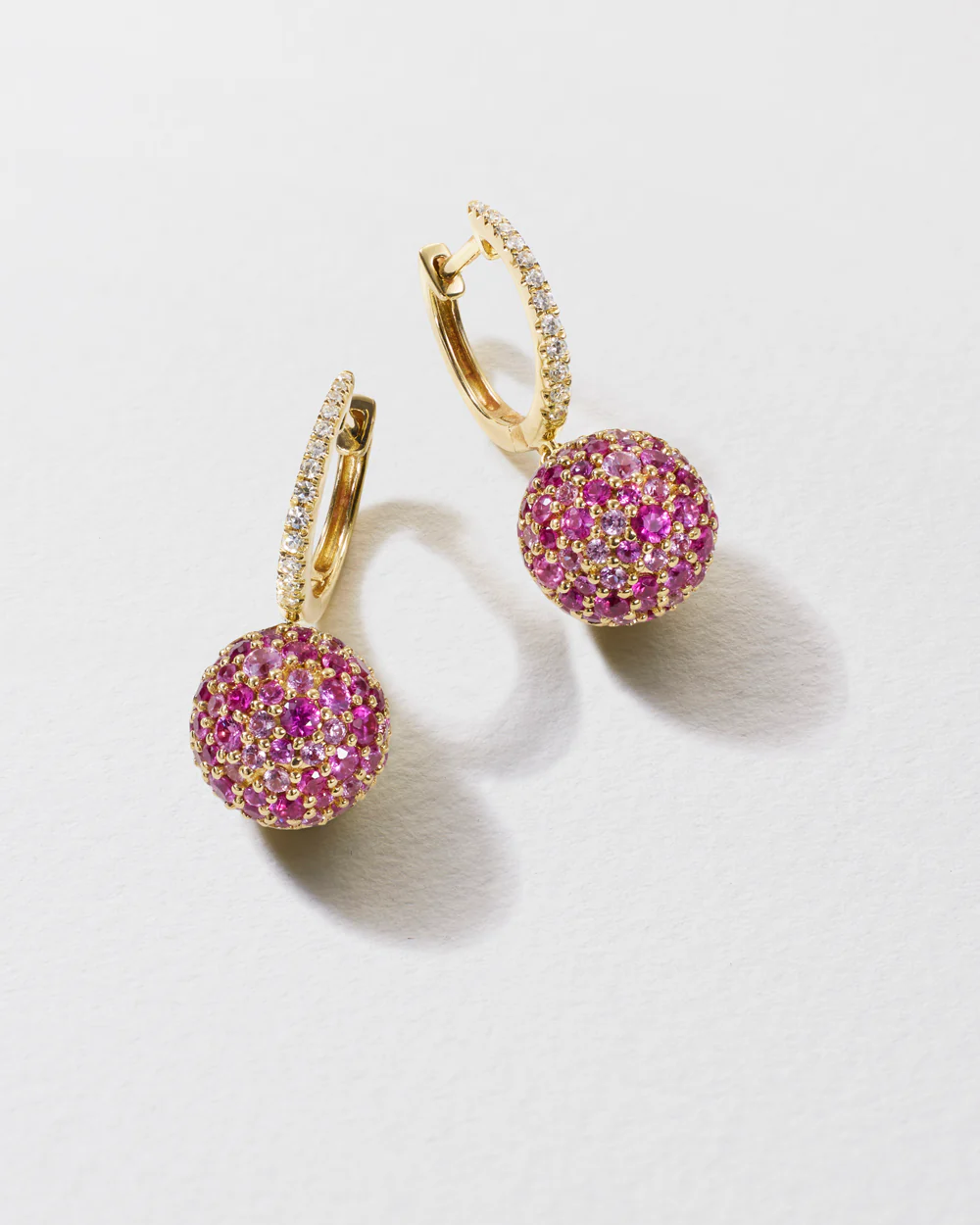 Diamond & Pink Sapphire Bauble Hoop Earrings