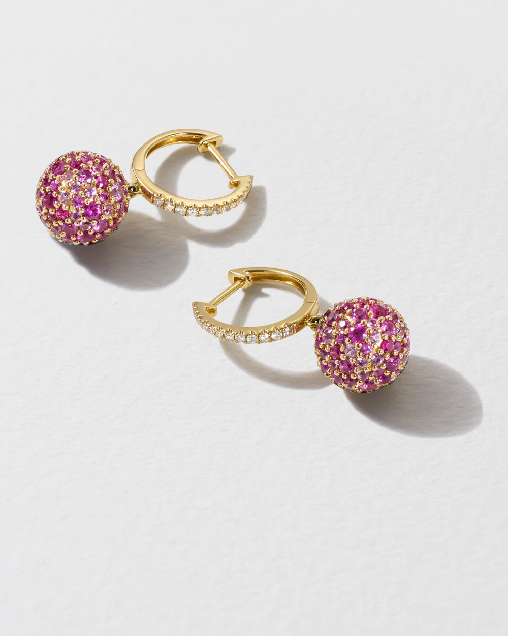 Diamond & Pink Sapphire Bauble Hoop Earrings - Image 2