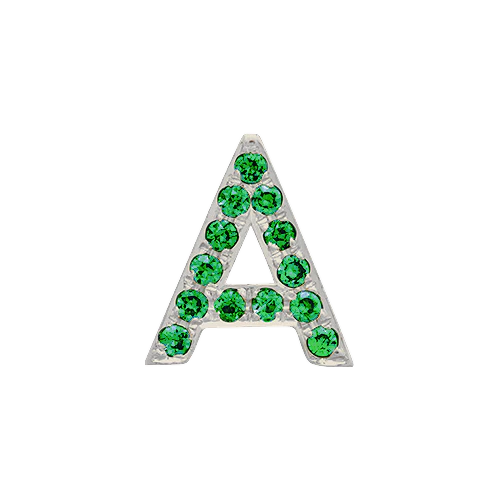 Green Garnet + 14k White Gold Letter Charm