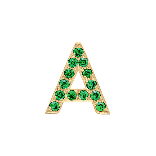 Green Garnet + 14k Yellow Gold Letter Charm