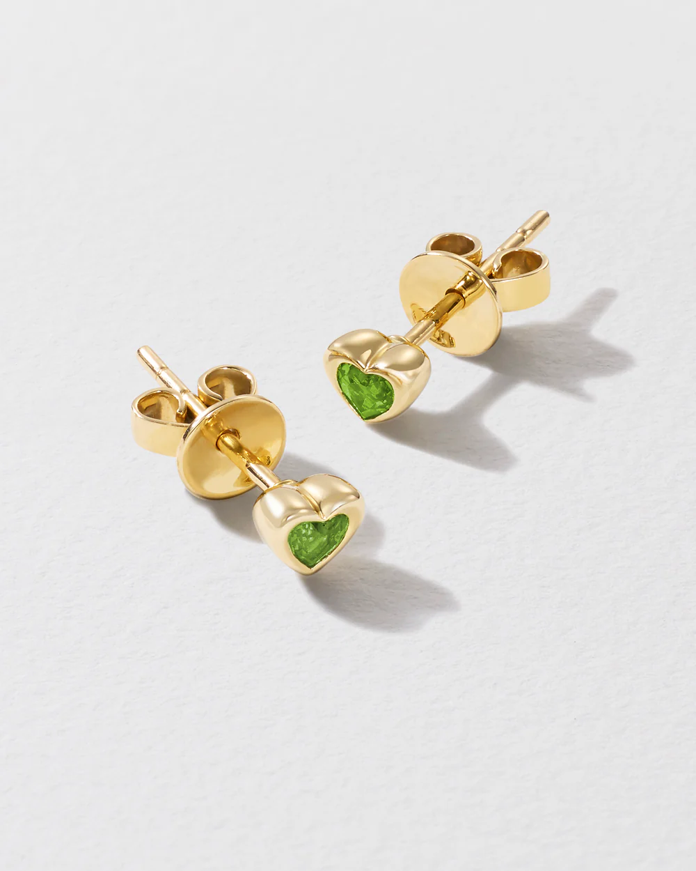 Mini Peridot Total Stud Heart Earrings - Image 3