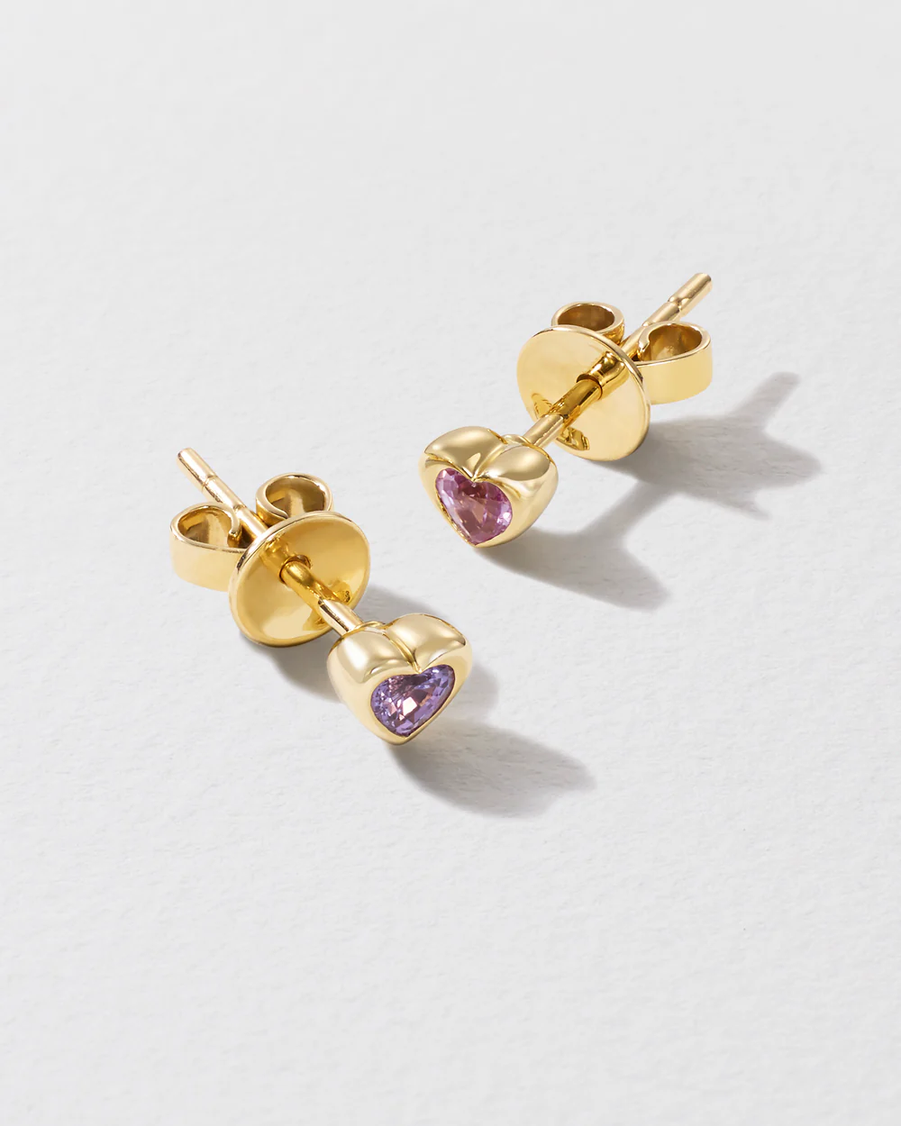 Mini Pink & Purple Sapphire Total Stud Heart Earrings - Image 3