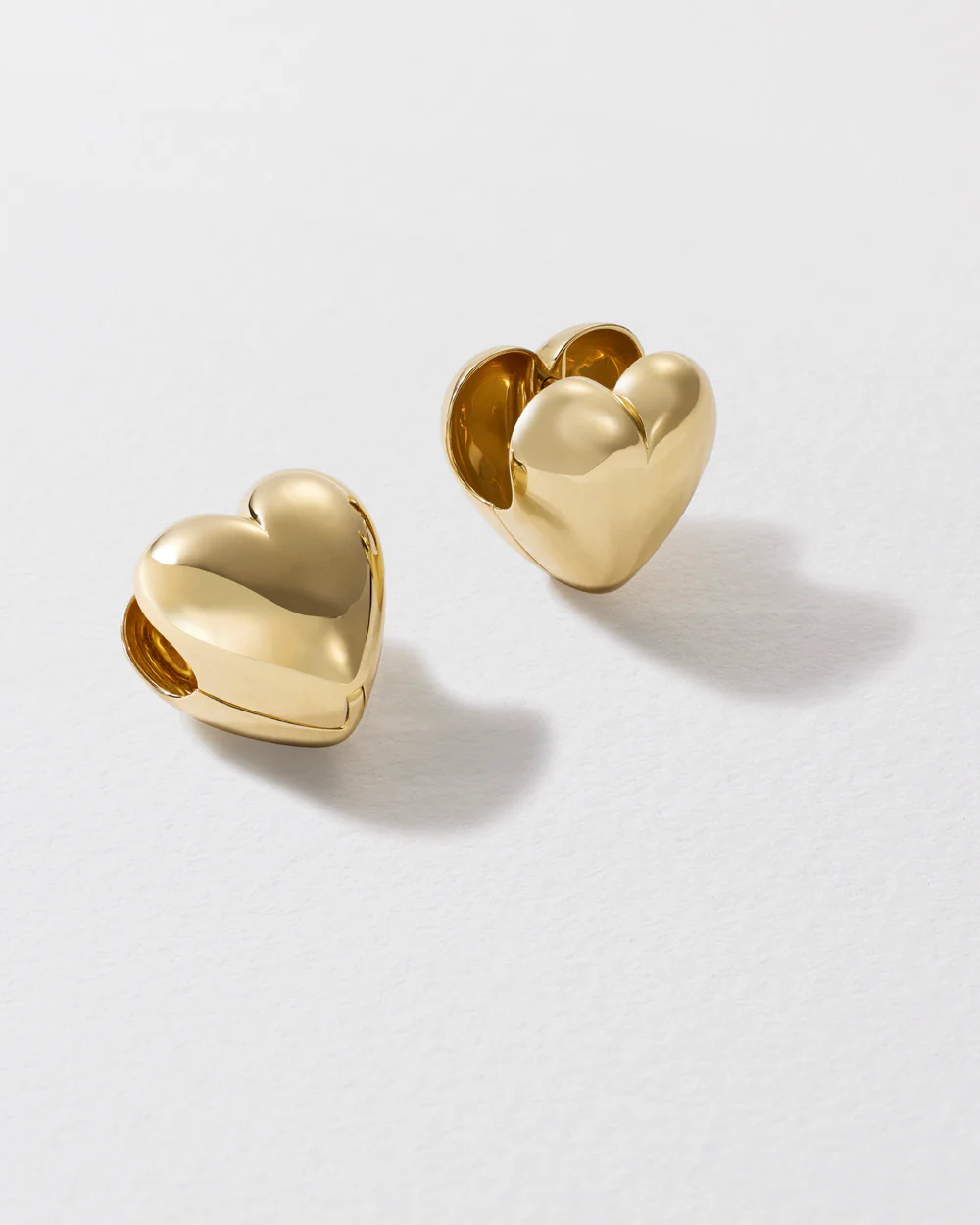 Gold Puffy Heart Hoop Earrings - Image 3