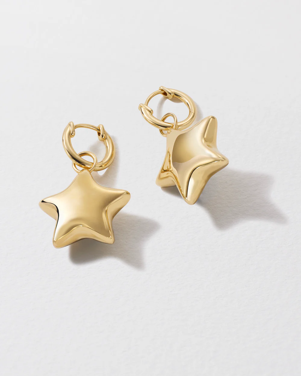 Gold Puffy Star Drop Hoop Earrings - Image 3