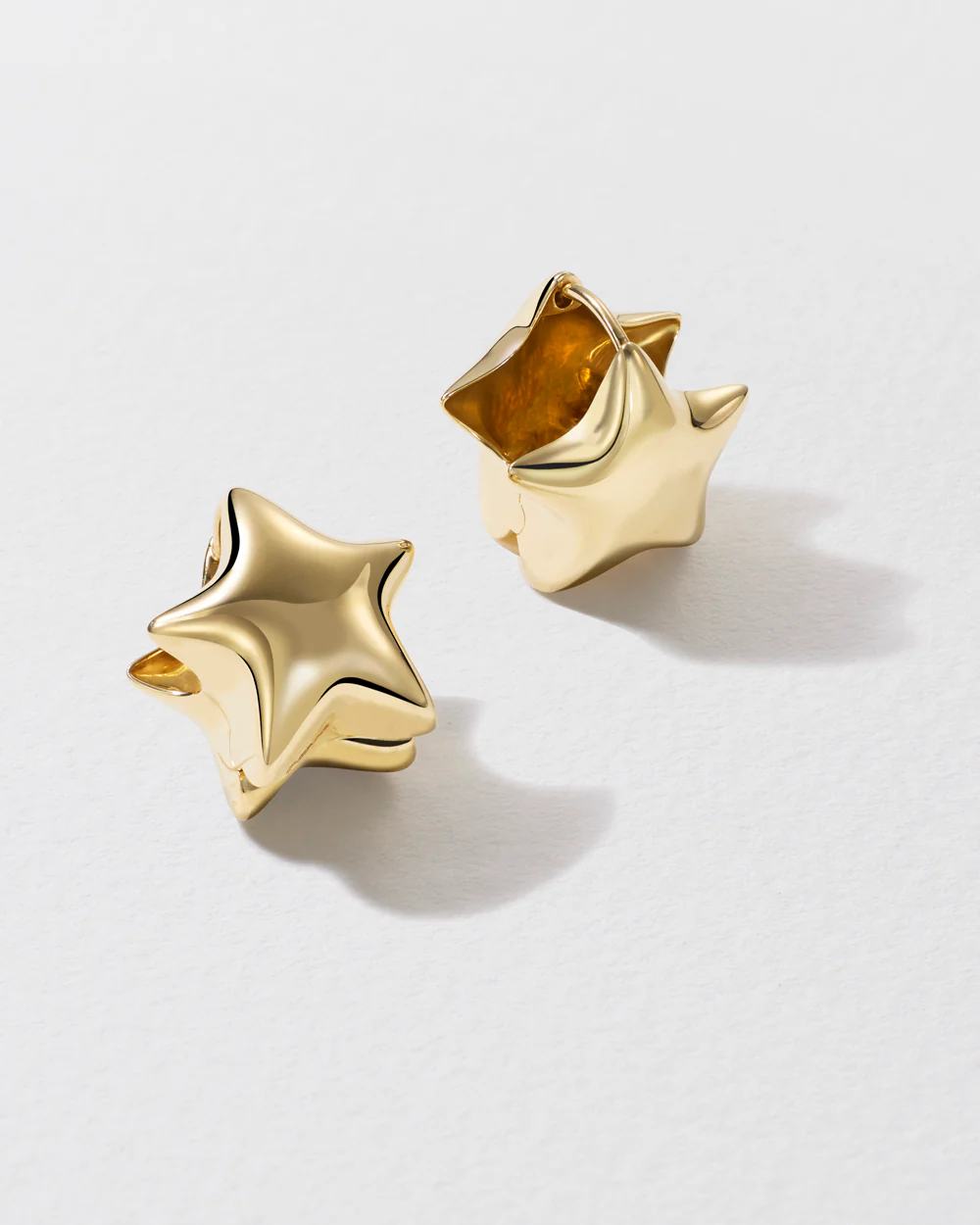 Gold Puffy Star Hoop Earrings - Image 3
