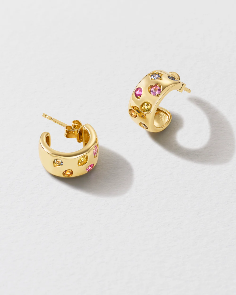Rainbow Sapphire Confetti Hoop Earrings - Image 3