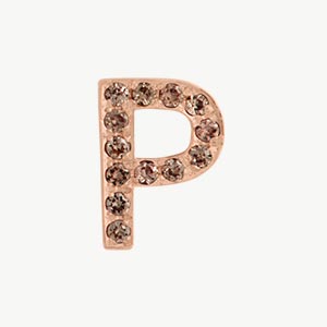 Rose Gold, Brown Diamond Letter Bead - Image 44