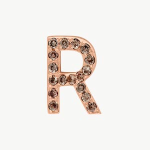Rose Gold, Brown Diamond Letter Bead - Image 46