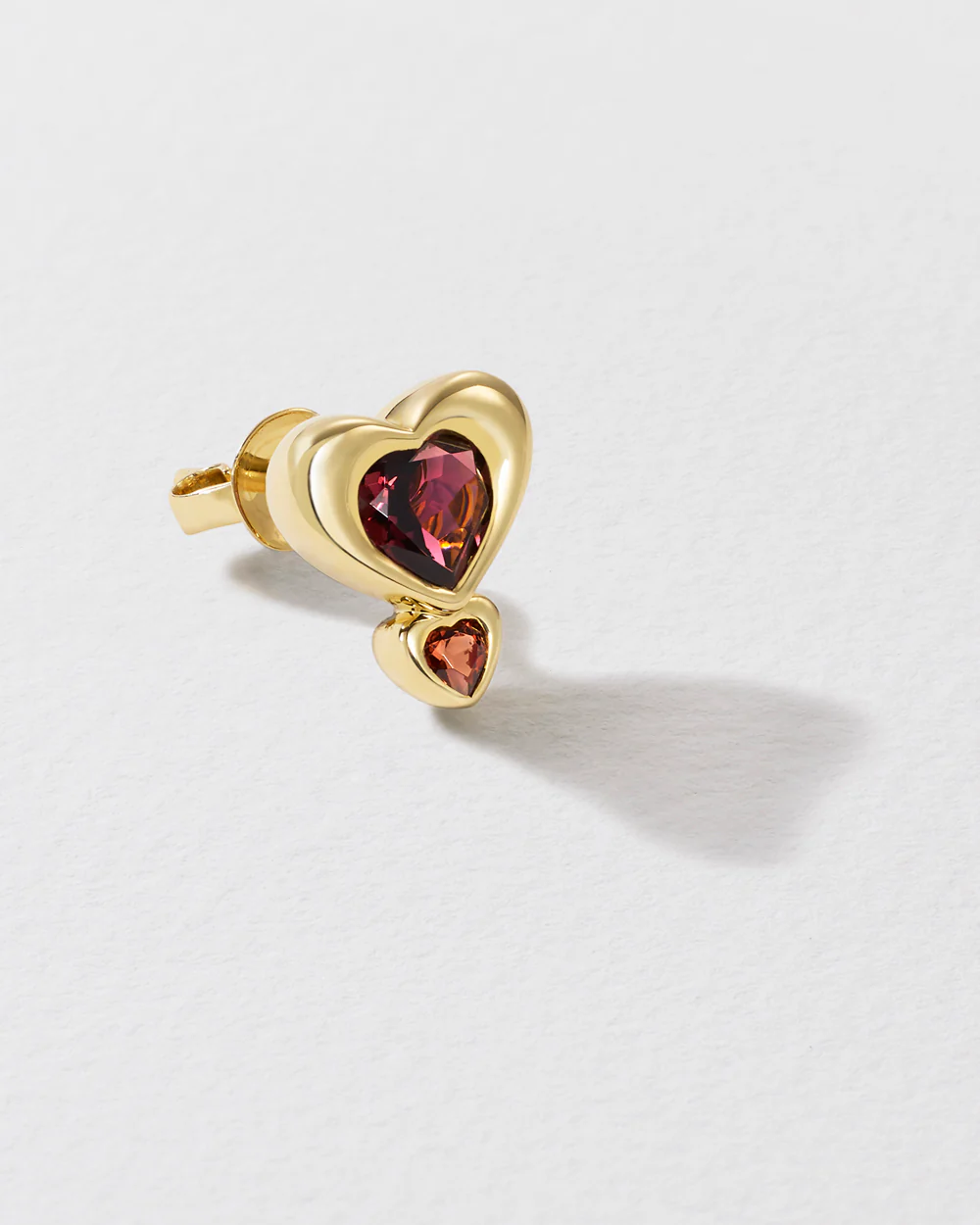 Tourmaline & Garnet Total Stud Double Heart Earring - Image 3