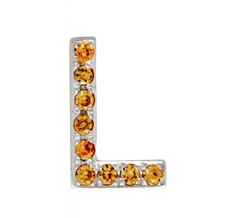 White Gold, Orange Sapphire Letter Bead - Image 14
