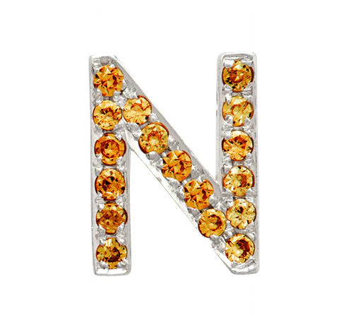 White Gold, Orange Sapphire Letter Bead - Image 16