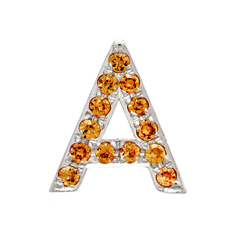 White Gold, Orange Sapphire Letter Bead - Image 3