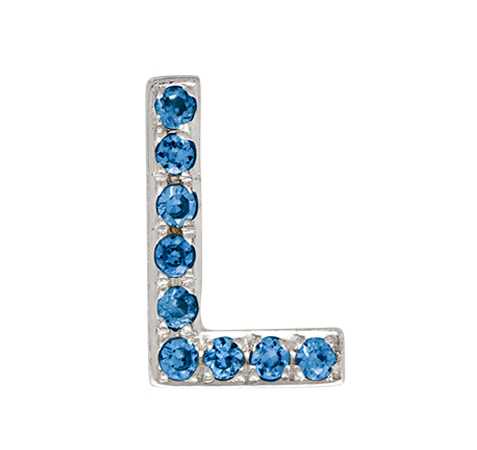 White Gold, Blue Diamond Letter Bead - Image 14