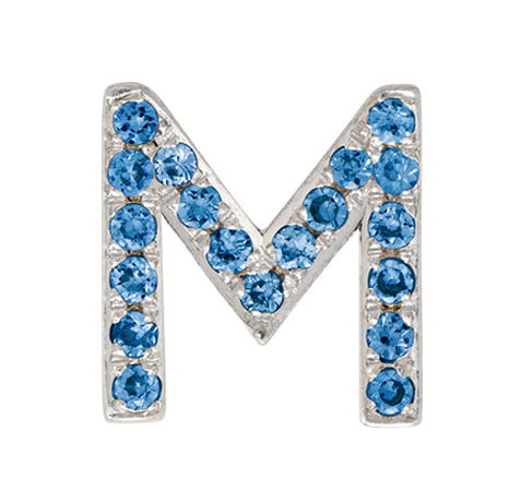 White Gold, Blue Diamond Letter Bead - Image 15