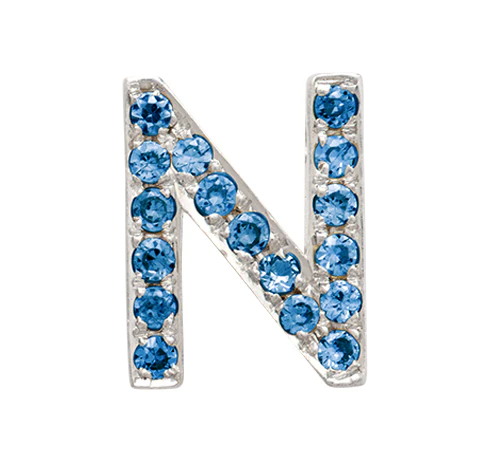 White Gold, Blue Diamond Letter Bead - Image 16