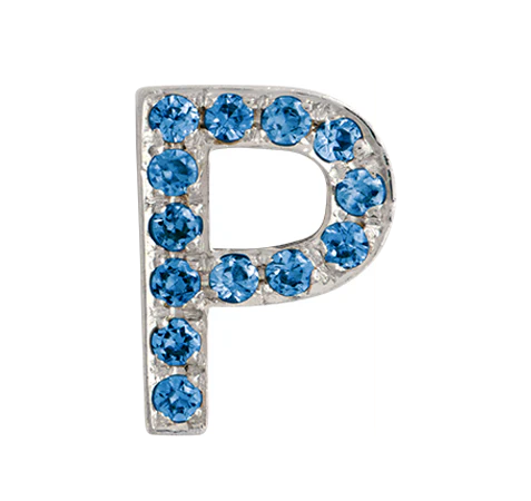 White Gold, Blue Diamond Letter Bead - Image 18