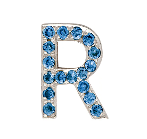 White Gold, Blue Diamond Letter Bead - Image 20