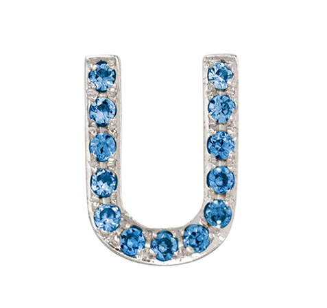 White Gold, Blue Diamond Letter Bead - Image 23