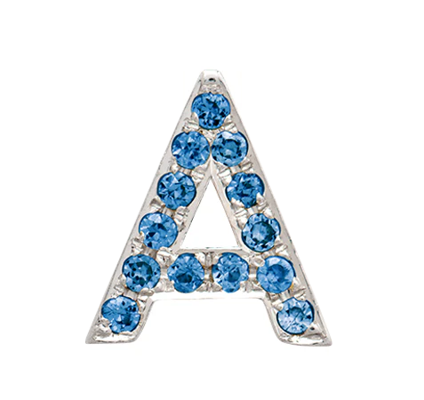 White Gold, Blue Diamond Letter Bead - Image 3