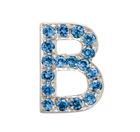 White Gold, Blue Diamond Letter Bead - Image 4