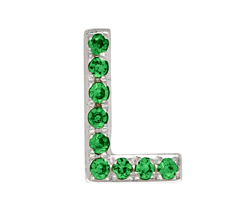 White Gold, Green Garnet Letter Bead - Image 14