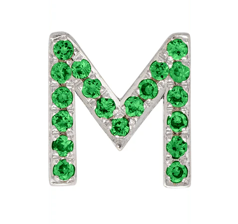 White Gold, Green Garnet Letter Bead - Image 15