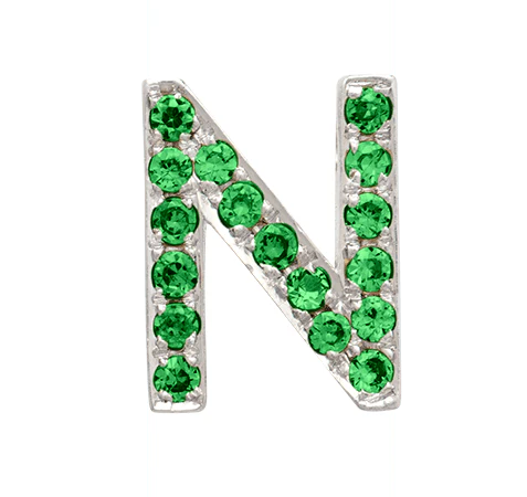 White Gold, Green Garnet Letter Bead - Image 16