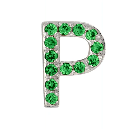 White Gold, Green Garnet Letter Bead - Image 18
