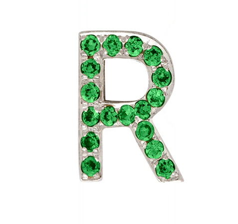 White Gold, Green Garnet Letter Bead - Image 20