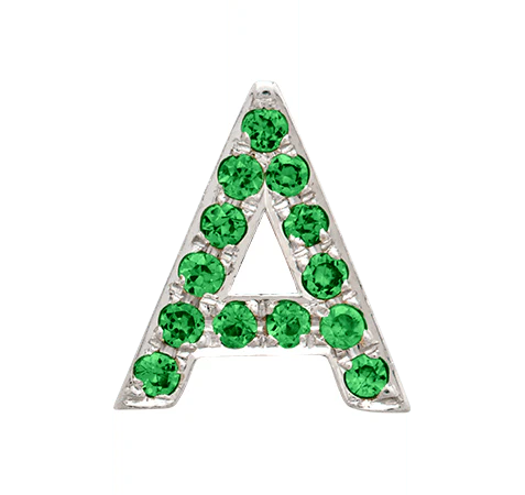 White Gold, Green Garnet Letter Bead - Image 3