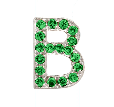 White Gold, Green Garnet Letter Bead - Image 4